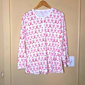 Roller Rabbit Pink and White Bunny Print Top